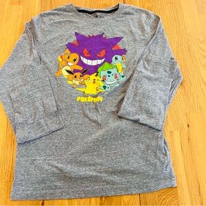 Pokemon Shirt Kids Extra Large XL Gray Pikachu & Friends Long Sleeve